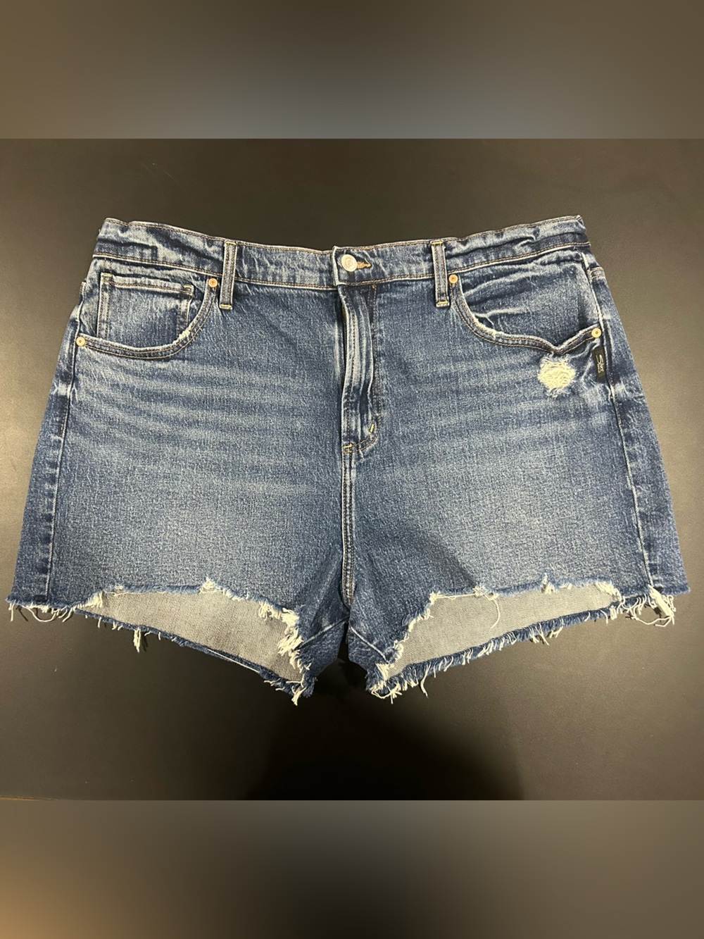 High-Rise Distressed Denim Women’s Shorts - Blue